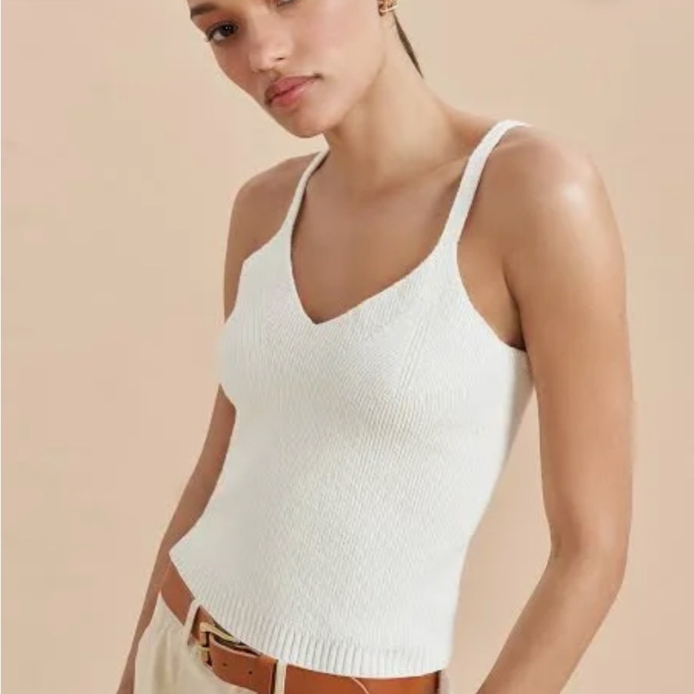 La Ligne White Ribbed V-Neck Tank Top